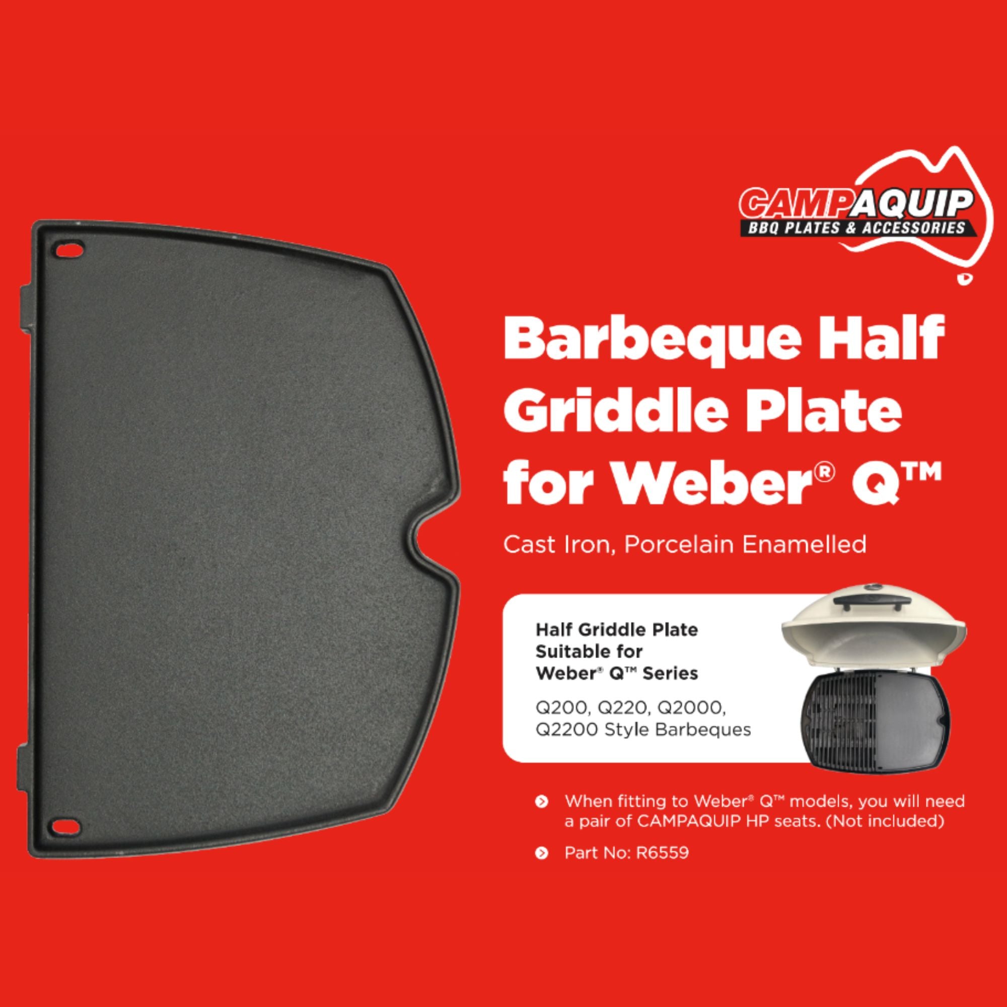 Barbeque Half Griddle Plate for Weber Q - 6559