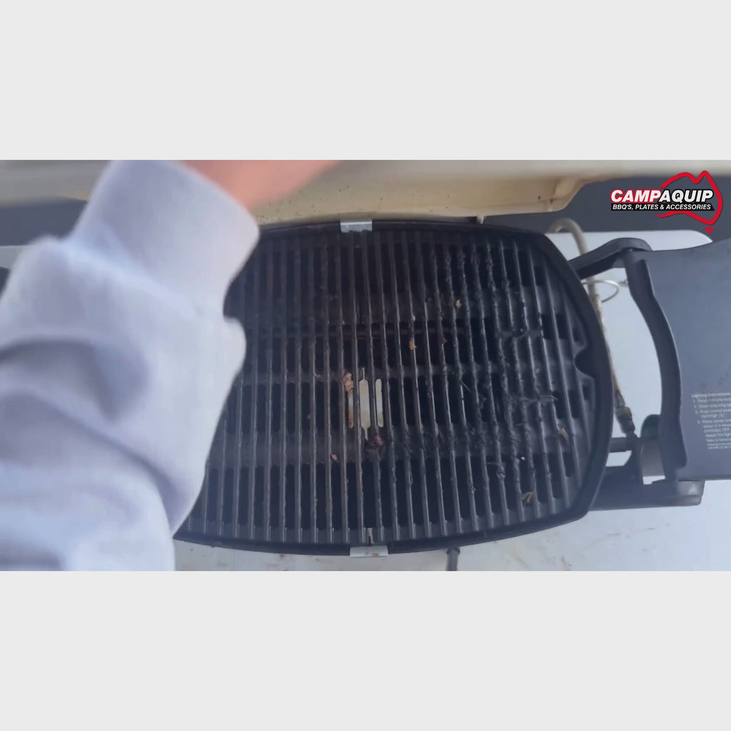 a video replacing old dirty weber q grills with 1 clean grill and a new half griddle plate cooking eggs